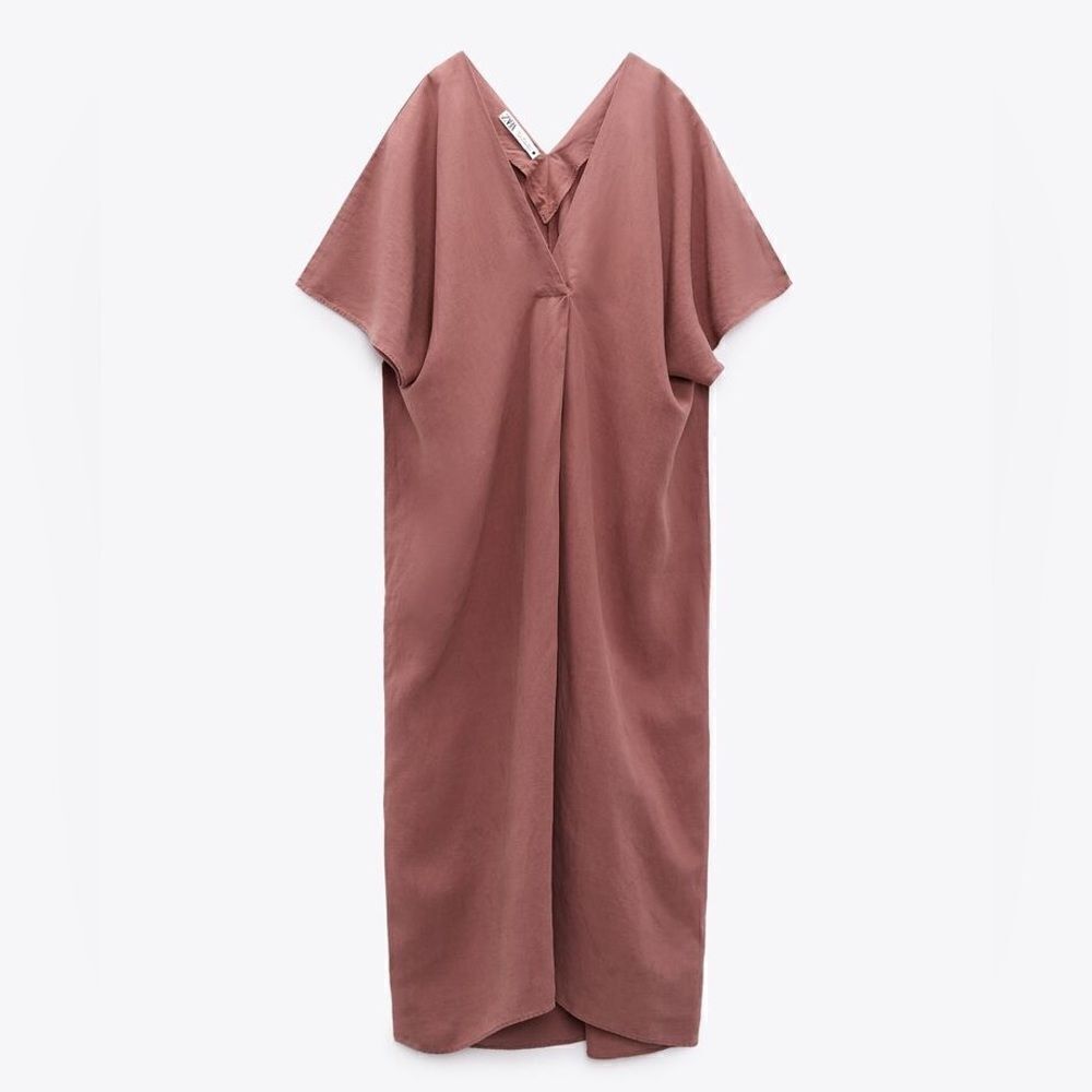Zara Pleated Tunic Dress New Medium Marsala - Picture 4 of 8